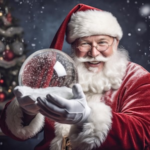 Digital Backdrop, Christmas Backgrounds, Santa Holding a Snow Globe Digital Backdrop, Christmas Background for Composites Bespoke Snowglobe