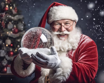 Digital Backdrop, Christmas Backgrounds, Santa Holding a Snow Globe Digital Backdrop, Christmas Background for Composites Bespoke Snowglobe