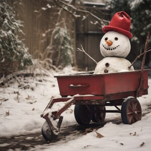 Roter Wagen Schneemann Digitaler Hintergrund Winter Lane Weihnachten Hintergrund Fotografie Digitale Downloads Schnee Overlays Vorlage Winter Backdrops