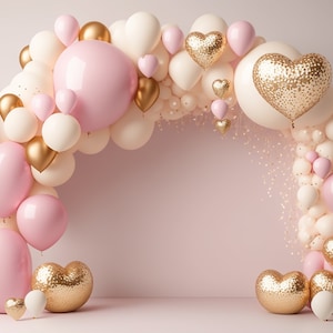 Pink Twinkle Digital Backdrop Balloon Arch Digital Backdround Heart Birthday Toddler Newborn Maternity Overlay Backdrop Photoshop Composite