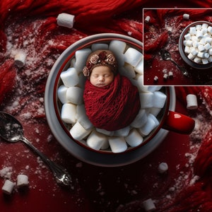 Hot Cocoa Photo Prop Digital Christmas Newborn Backdrop Hot Cocoa Bath Newborn Digital Chocolate Background Christmas Composite Marshmallows