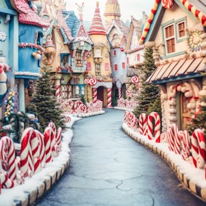 Weihnachten Digitaler Hintergrund, Malerischer Süßigkeits-Dorf Digitaler Hintergrund, Künstlerischer Dorf des Weihnachtsmannes zusammengesetzter Hintergrund für Photoshop
