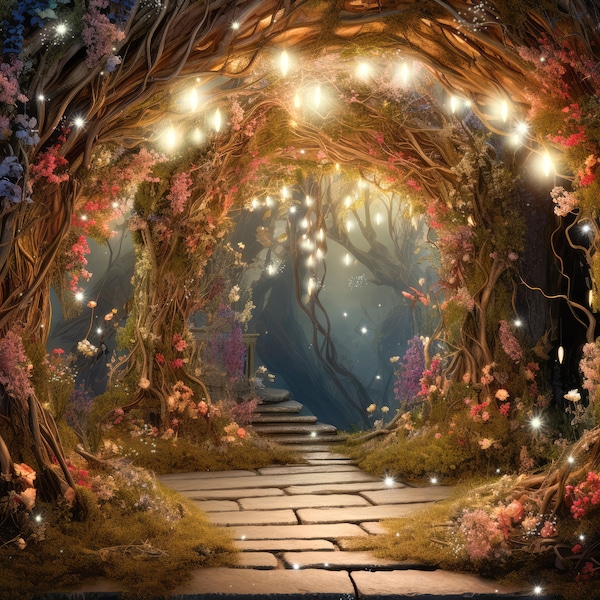 Digital Background Fairy Glitter Glow Digital Backdrop Painterly Fairy Photography Backdrop Magical Forest Arch Large Window Background Wood