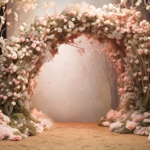 Digital Background Fairy Digital Backdrop Fairy Tale Photography Backdrop Pink Floral Arch Magical Forest Formal Dress Backdrop
