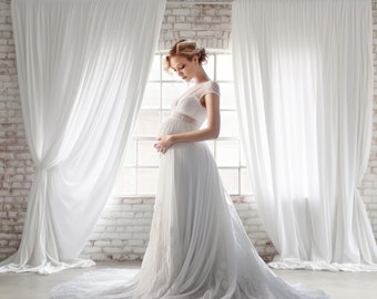 Backlit Window Digital Backdrop White Brick Room Photoshop Overlays Portrait Photo Maternity Pregnant Photography White Curtain Background
