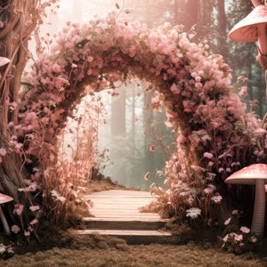 ピンクのデジタル背景 妖精の花のアーチ ダウンロード 背景 誕生日 幼児 新生児 背景 ピンクのオーバーレイ背景 Photoshop 合成