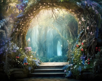 Digital Background Path to Fairy Land Digital Backdrop Painterly Fairy Photography Backdrop Magical Forest Arch Large Window Background