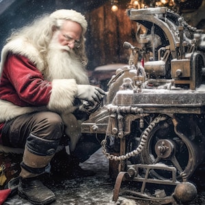 Santa&#39;s Helper, Mechanic Santa Digital Backdrop, Christmas Digital Background, Artistic Composite Digital Backdrop Santa&#39;s Village Photoshop
