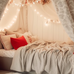 Christmas Digital Backdrop Kids Canopy Bed Digital Backdrop Christmas Photo Background Holiday Vintage Bed Composite Sibling Photoshop