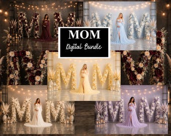 Mom Set Digital Backdrops Floral Maternity Boho Industrial for Photoshop Composite Pregnancy Digital Overlays Fine Art Studio Background JPG