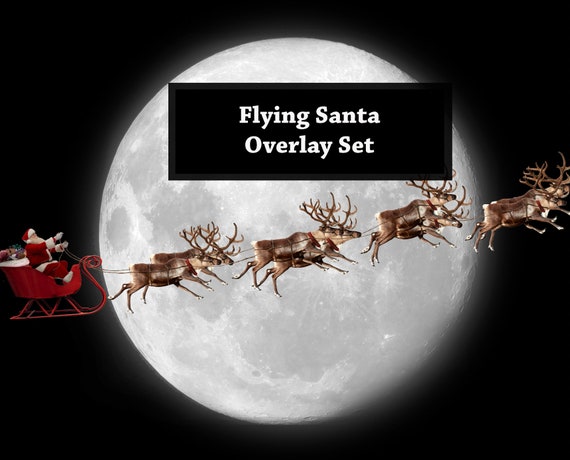 Santa Flying Reindeer Overlay 2 Pack .PNG cut Out Christmas Santa Sleigh  Deer Moon Winter Holiday Christmas Eve Sled Vintage Housetop - Etsy