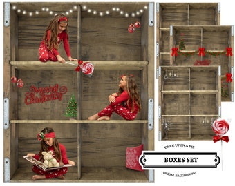 Box Christmas Digital Background Boxes Backdrop BONUS Lollipop, Intuitive Family Holiday Card Background Digital Backdrop Composite Holiday