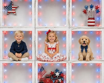 9 empty boxes template, inside the box photography, class photo, digital overlay, box composite photo, 4th of July card background, USA