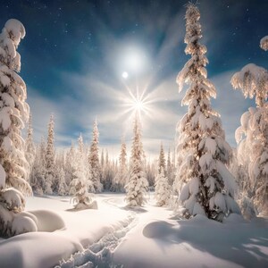 Winter Trees Digital Backdrop, Snowy Mountain Intuitive Digital Background, Family Christmas Backgrounds Holiday Cards Sparkly Light