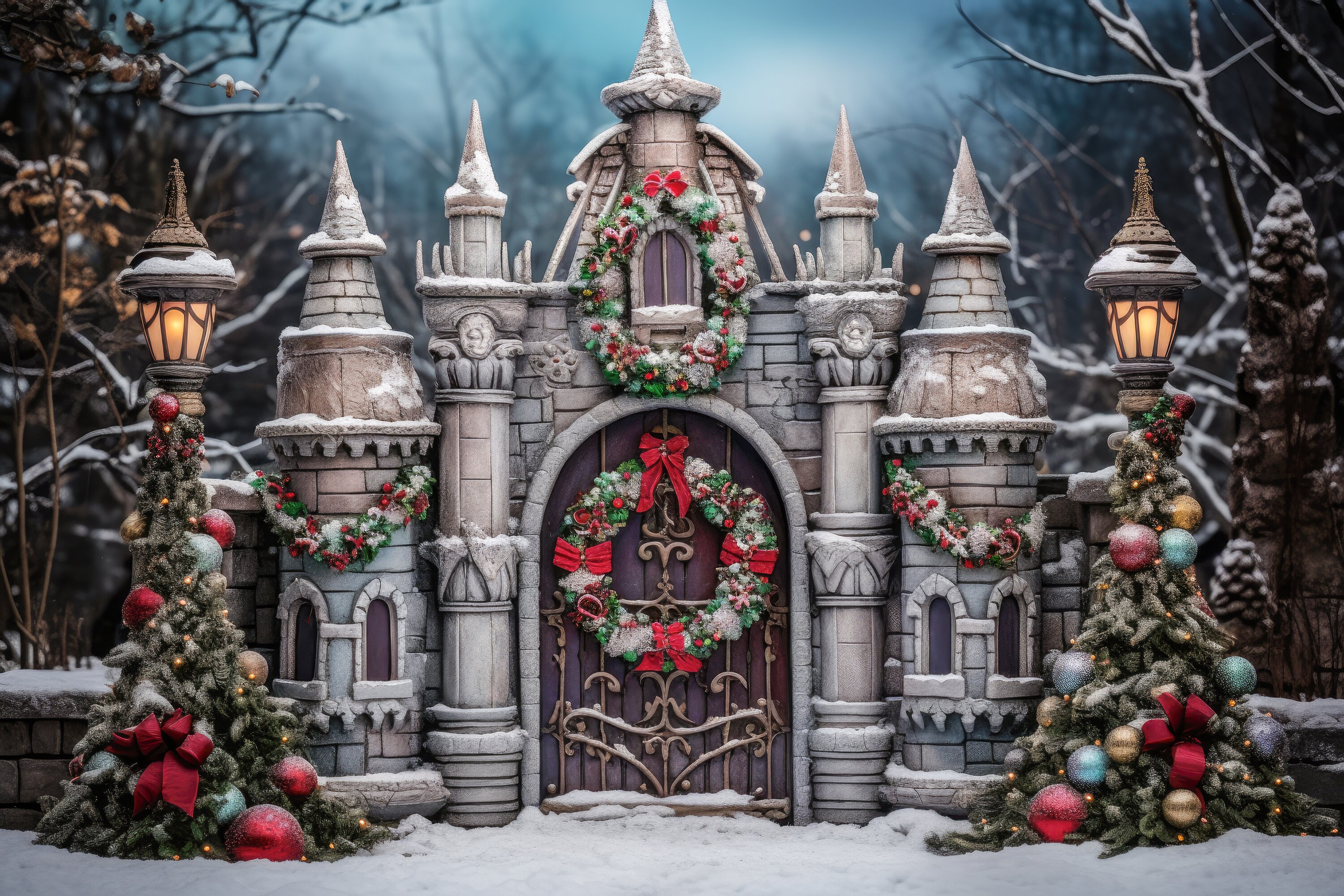 Christmas Knight Digital Backdrop Photography Mystic Castle Holiday ...