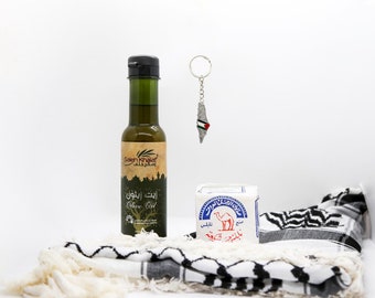 Palestinian Keffiyeh + Palestinian Olive Oil and soap Combo Pack