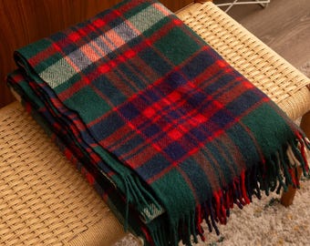 Vintage Troy Decke Mills Woolpiece karierte Wollfransen-Wurfdecke