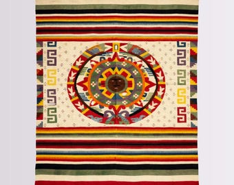 Vintage 1960 Handgewebte Maya Zapotec Mexikanische Sarape Wolldecke