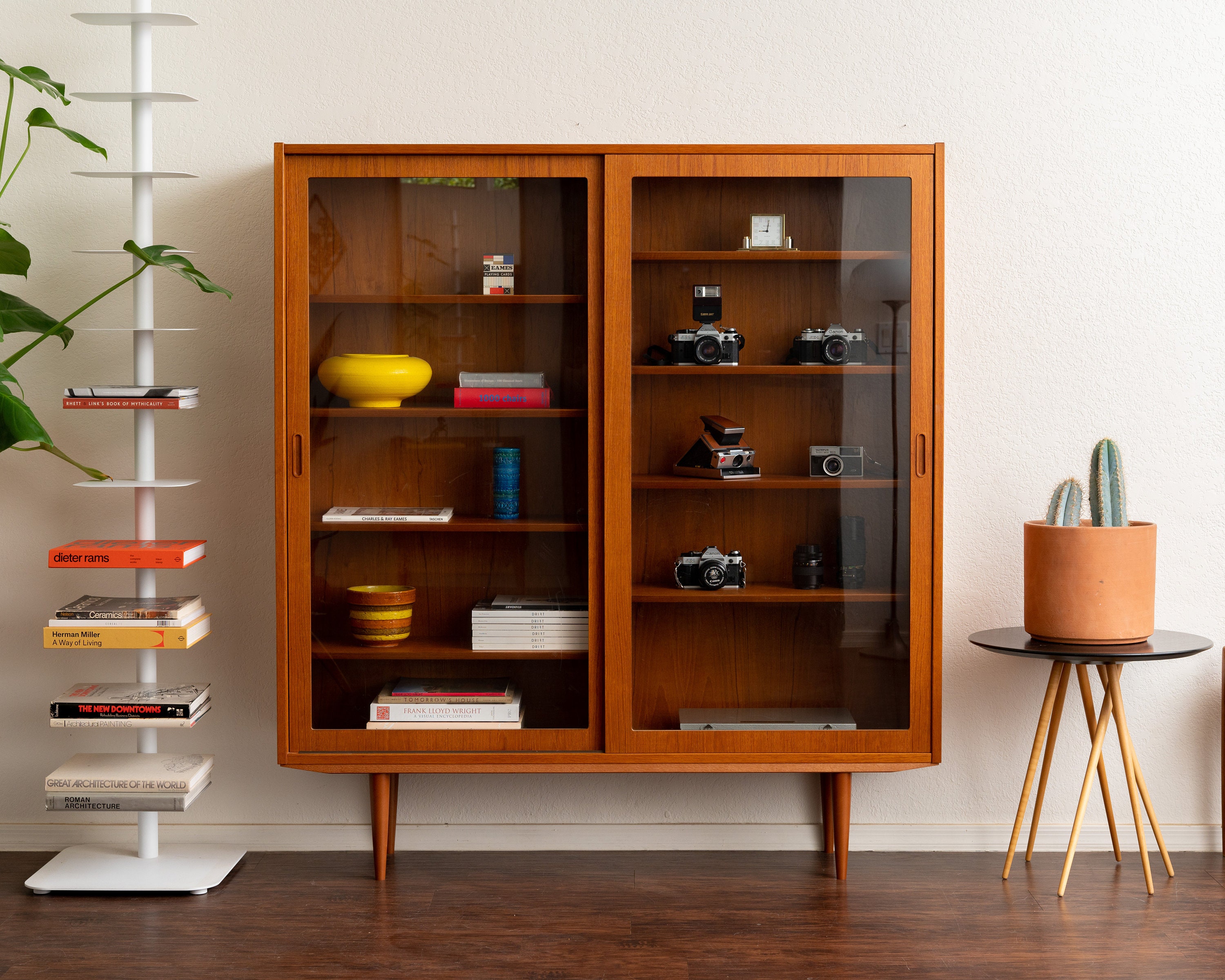 Mid century modern glass display cabinet deals