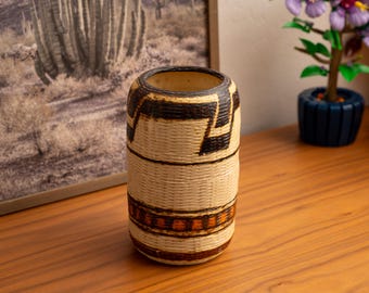 Mid Century Modern Vintage Bitossi Raymor Vase Italy Korbgeflecht Vimini Dekor