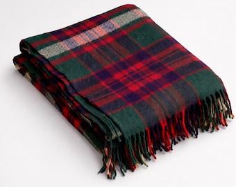 Manta vintage Troy Blanket Mills Woolmount com franjas em lã xadrez.