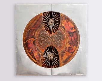 Brutalist Mid Century Modern Metal Copper Artwork by Chan Yuen