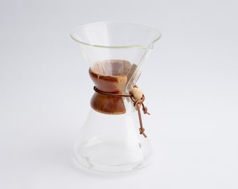Vintage Pyrex Chemex Kaffeemaschine: Mid-Century Glas Pour Over mit Holz & Leder - Patentstempel!