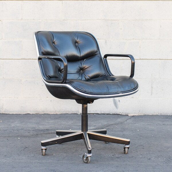 Charles Pollock for Knoll Black Leather Executive Desk Chair 5 Star Base