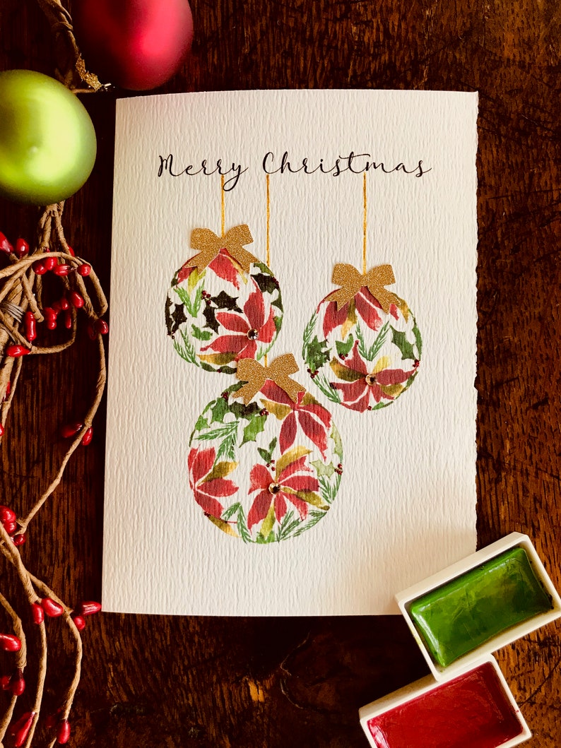 Handmade watercolor Christmas card Etsy