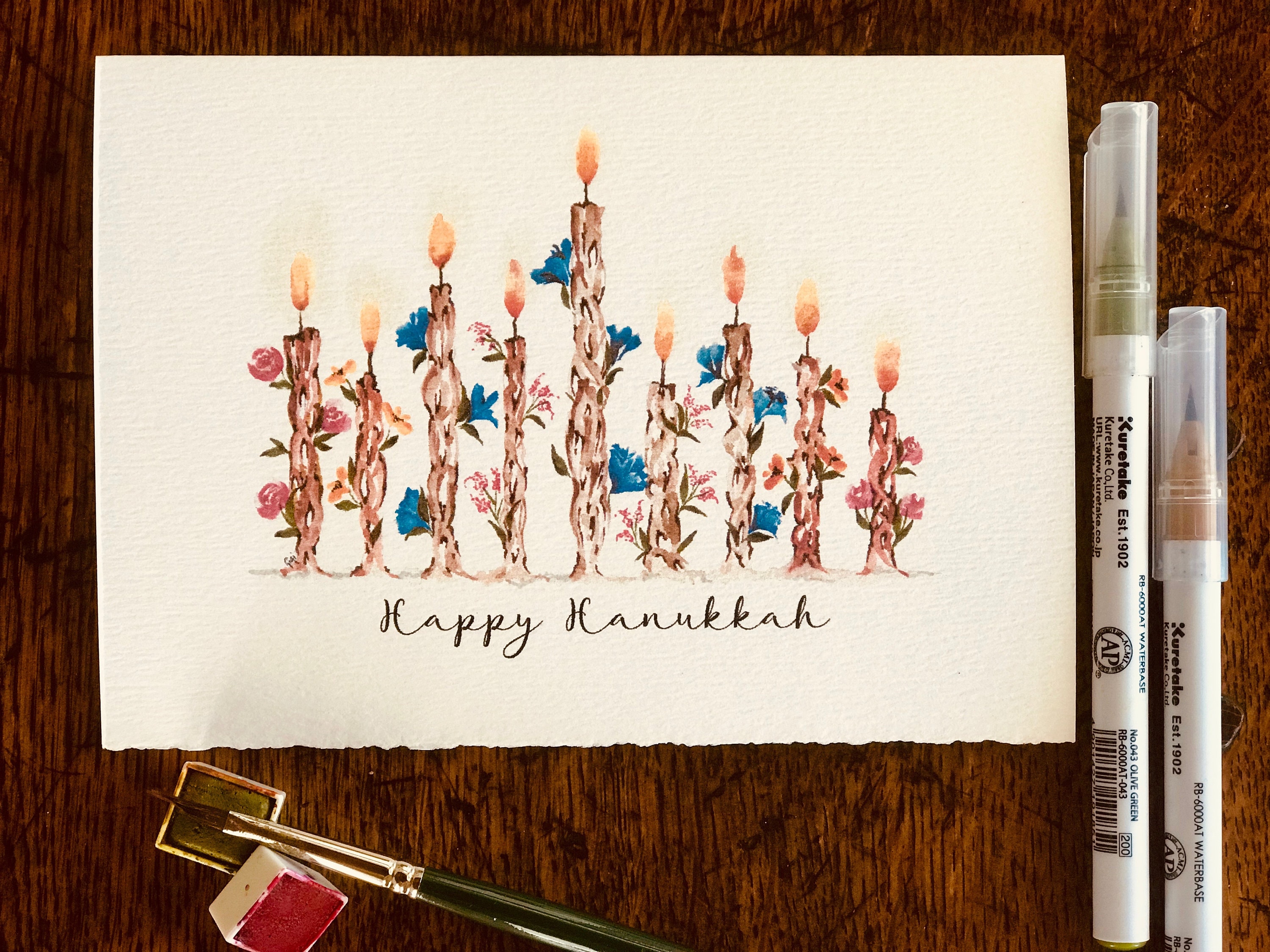 Handmade Watercolor Hanukkah Greeting Card Etsy
