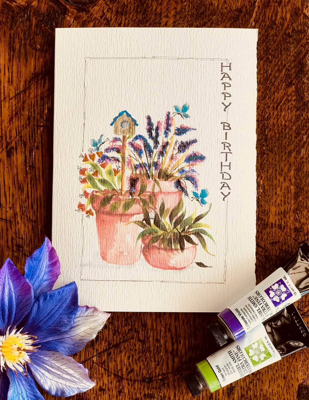 Hand Painted Floral Birthday Card - Etsy