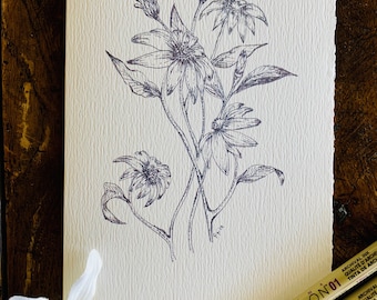 Ink Floral drawing on card