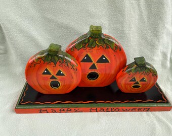 Halloween decor, wooden decorations, pumpkin, jack-o-lantern