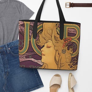 Art Nouveau Alphonse Mucha &#39;Job Advertisement&#39; Tote Bag, Vegan Leather Bag, Handmade Boho Bag, Stylish Everyday Bag, Weekend Bag