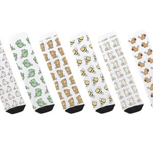 Funny Animal Print Crew Socks: Novelty Polyester Spandex Blend, Kawaii Style
