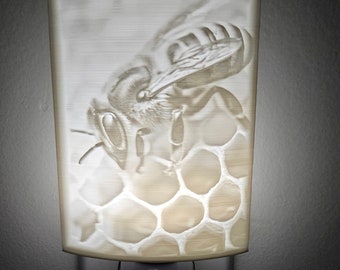 3D Gedrucktes Bienen Lithophan LED Nachtlicht - Biene Auf Wabe