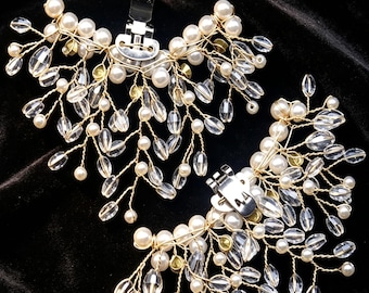 Handmade Bridal Pearl Crystal Shoe Clips, Detachable Wedding Shoe Buckles