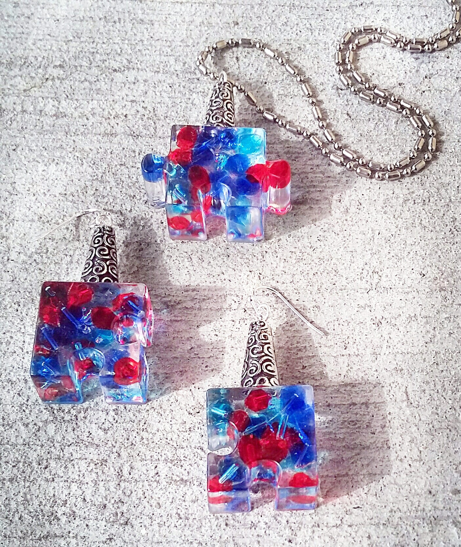 Three piece puzzle jewelry set colorful puzzle jewelry Etsy