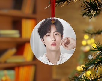 BTS Jin White Shirt | Christmas Holiday Metal Ornaments