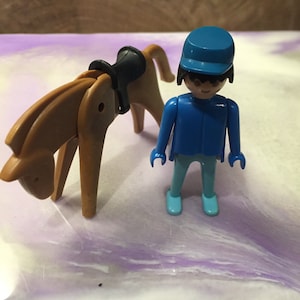 Vintage Playmobil Figure- Rare Vintage Playmobil Civil War / Union Army Playset - Soldier with Horse Blue Outfit Rare Vintage Playmobil