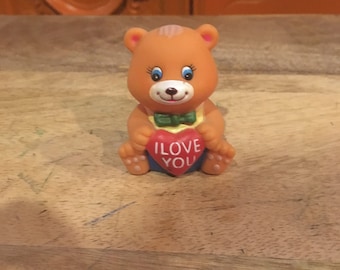 Vintage Made in China PVC Bear Holding Heart &quot;I Love You&quot; Themed Vintage Pencil Sharpener Figure! Used Played With Figure