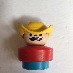 Vintage 1990s Fisher Price Little People Chubby Figure - Cowboy Yellow Hat, 90&#39;s Little People Vehicle!