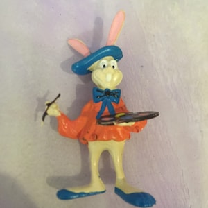 Vintage PVC Bunny Rabbit Painter Figurine / Figure Cake Topper Toy - Rare Vintage 1990&#39;s Rabbit Toy