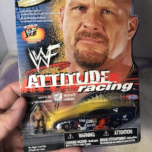 Vintage Brand New 1999 Road Champs WWF Attitude Racing Stone Cold Die Cast Funny Car w/WWF Figure