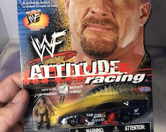 Vintage Brand New 1999 Road Champs WWF Attitude Racing Stone Cold Die Cast Funny Car w/WWF Figure