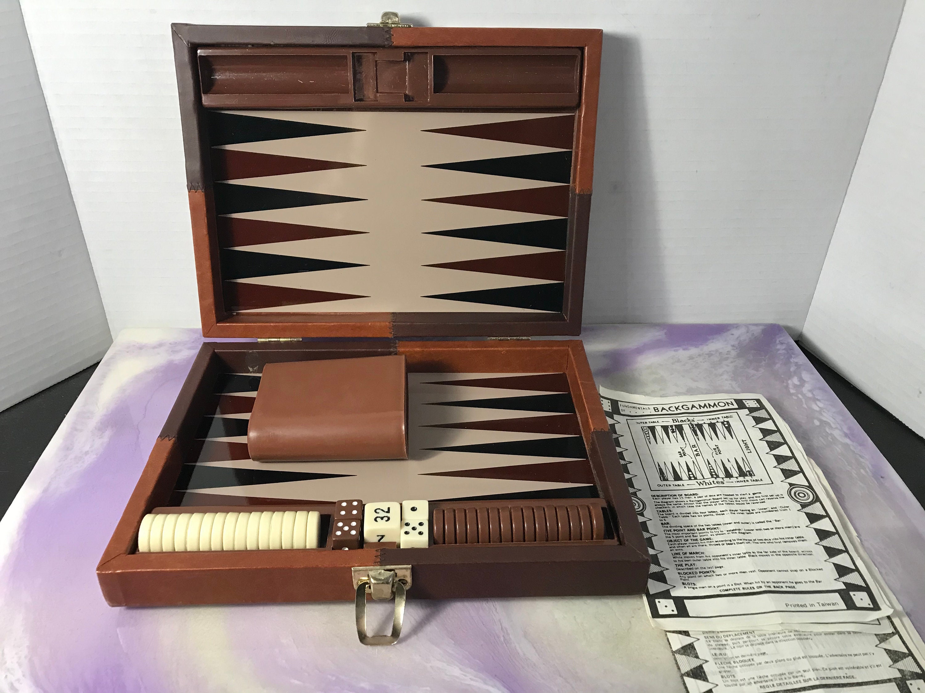 Vintage Travel Backgammon Board Game Set Brown Faux Etsy Canada