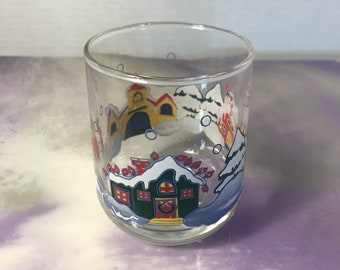 Vintage Christmas Village GlassWare Drinkware Holiday Glass Like New - Rocks Glass - Super Cute