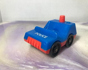 Vintage Fisher Price Little People 1960's 70's Fisher Price Blue Police Car- City/ Garage Playset, Little People 1 Seat Car