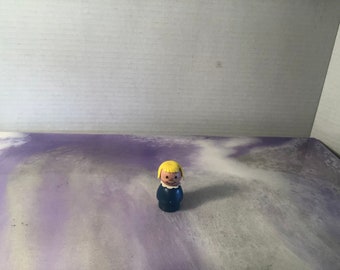 Figurka Fisher Price Little People z lat 60. i 70. w niebieskim stroju, blondynka, vintage, zestaw do zabawy Little People City