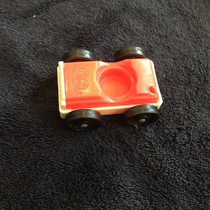 Vintage Fisher Price Little People 1960&#39;s 70&#39;s Fisher Price Red Car, Garage Playset, Little People Car w/ Gas Tank Hole